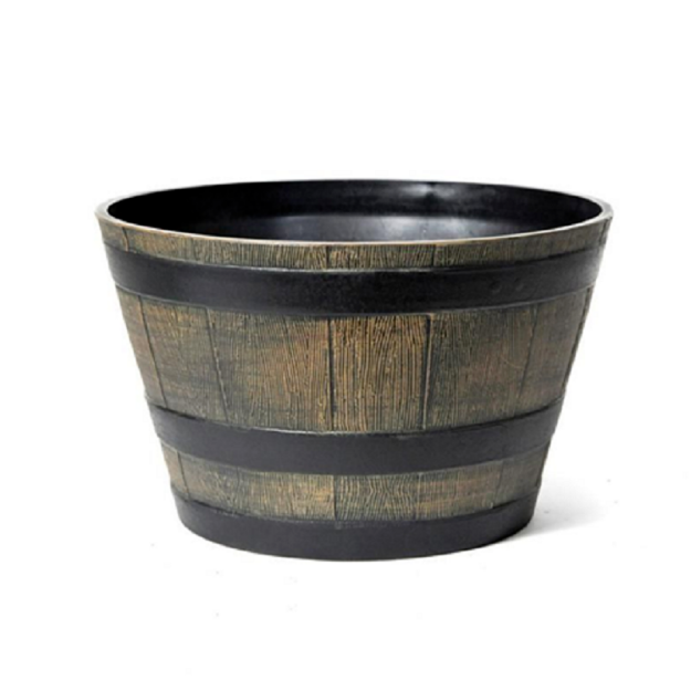 Wood Effect Resin Barrell Planter - 32cm