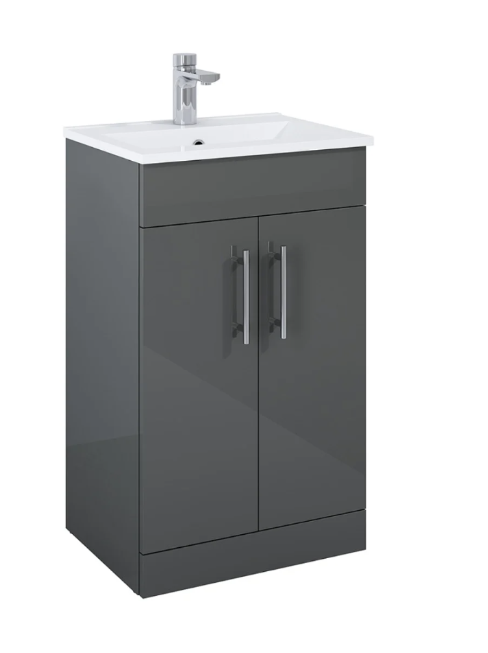 Belmont Square Gloss Grey 50cm Floor Standing 2 Door Vanity Unit
