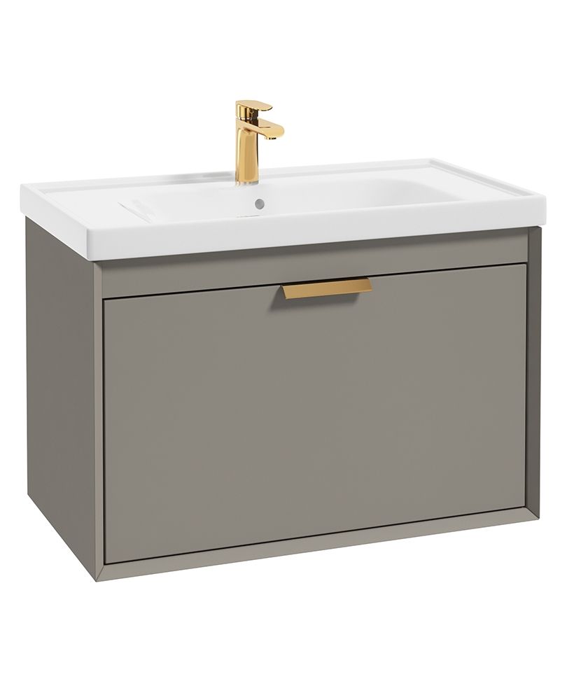 Fjord Wall Hung 80Cm Two Drawer Unit Matt Khaki-Brushed Gold Handle