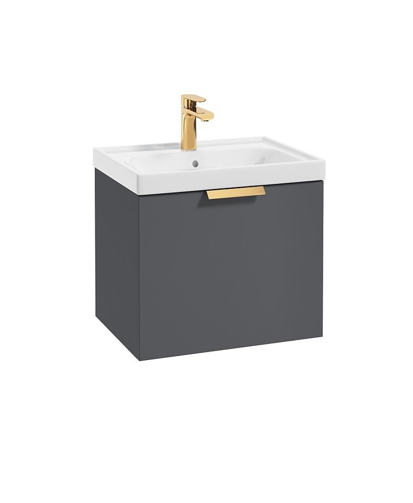 Stockholm Wall Hung 50Cm Single Drawer Unit Matt Midnight Grey-Brushed Gold Handle