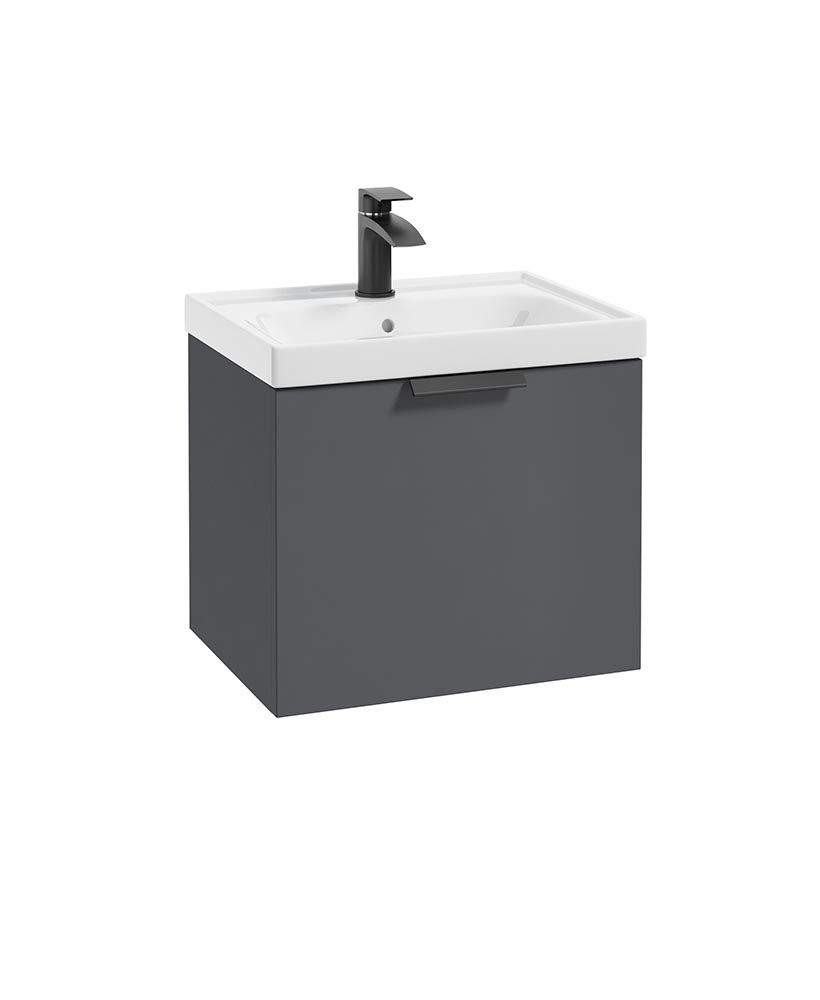 Stockholm Wall Hung 50Cm Single Drawer Unit Matt Midnight Grey-Matt Black Handle