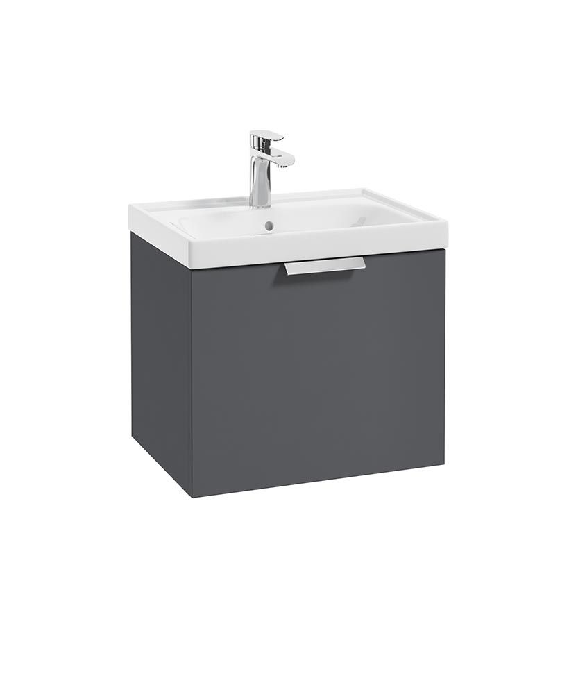 Stockholm Wall Hung 50Cm Single Drawer Unit Matt Midnight Grey-Brushed Chrome Handle