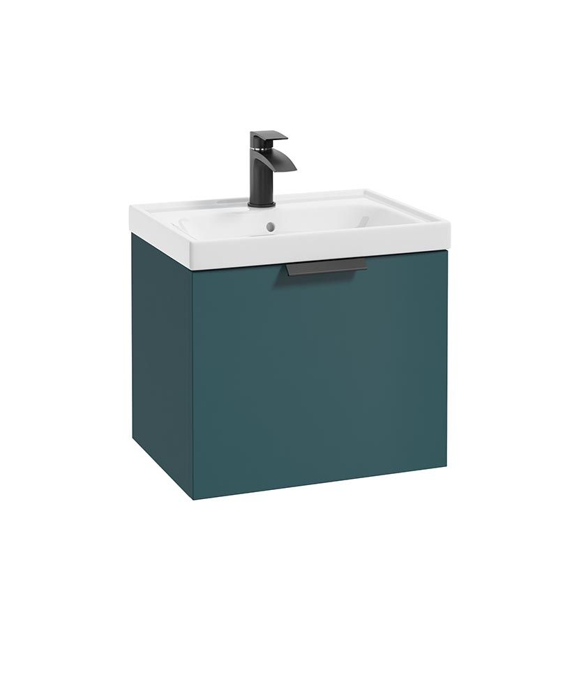 Stockholm Wall Hung 50Cm Single Drawer Unit Matt Ocean Blue-Matt Black Handle
