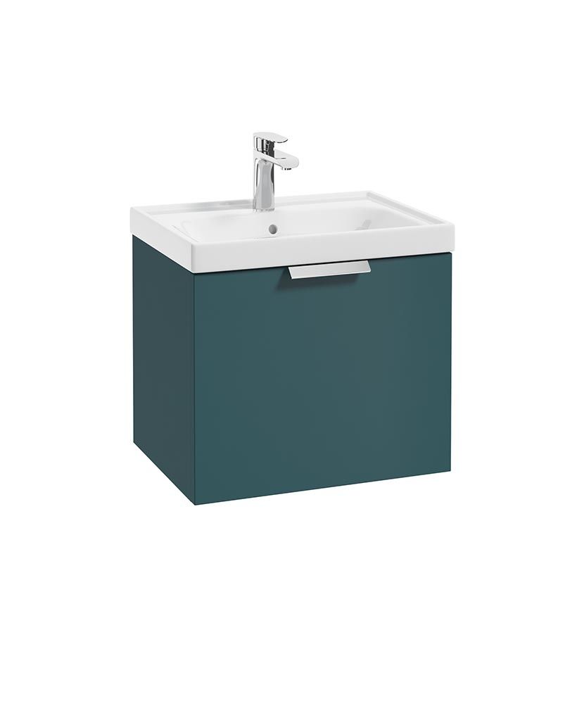 Stockholm Wall Hung 50Cm Single Drawer Unit Matt Ocean Blue-Brushed Chrome Handle