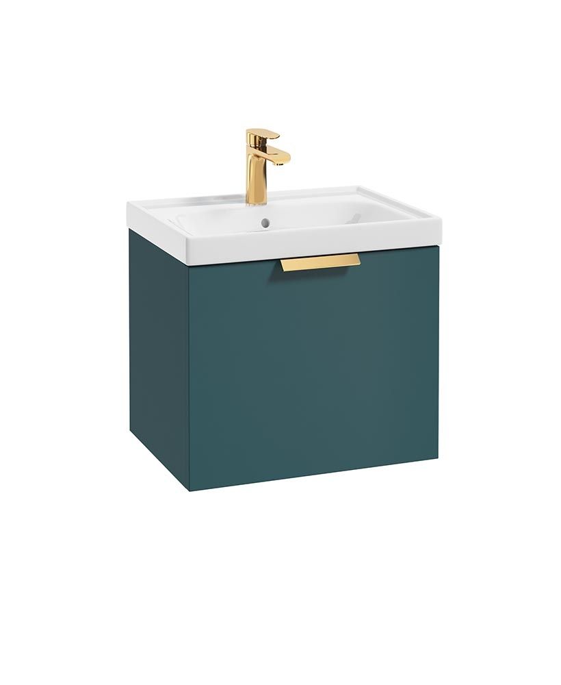 Stockholm Wall Hung 50Cm Single Drawer Unit Matt Ocean Blue-Brushed Gold Handle