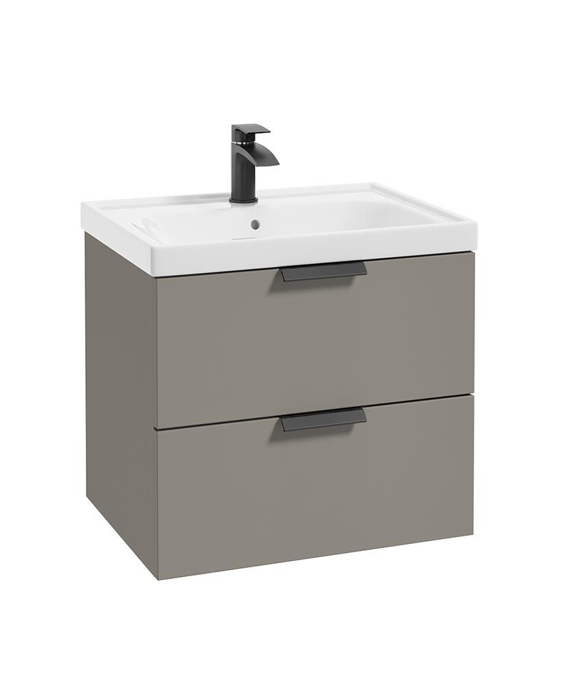 Stockholm Wall Hung 60Cm Two Drawer Unit Matt Khaki-Matt Black Handles
