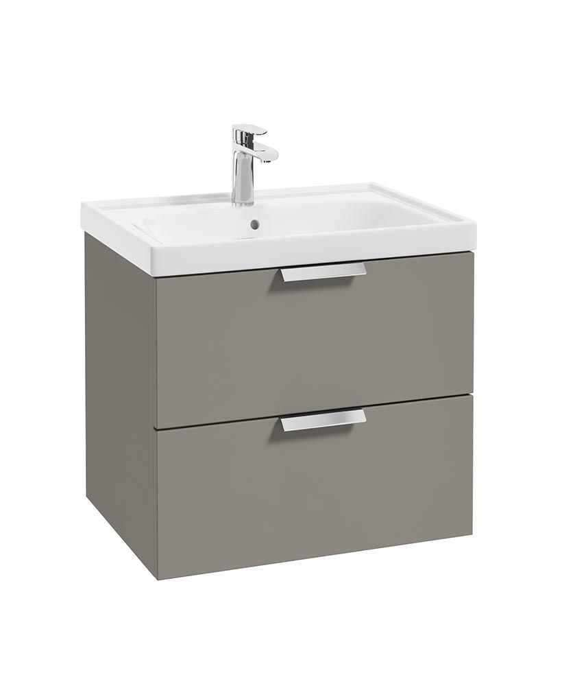 Stockholm Wall Hung 60Cm Two Drawer Unit Matt Khaki-Brushed Chrome Handles