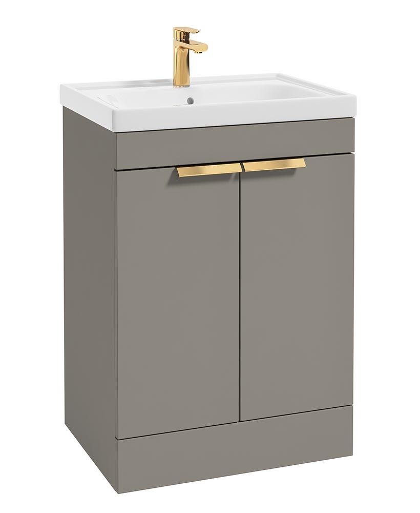 Stockholm Floorstanding 60Cm Two Door Unit Matt Khaki-Brushed Gold Handles