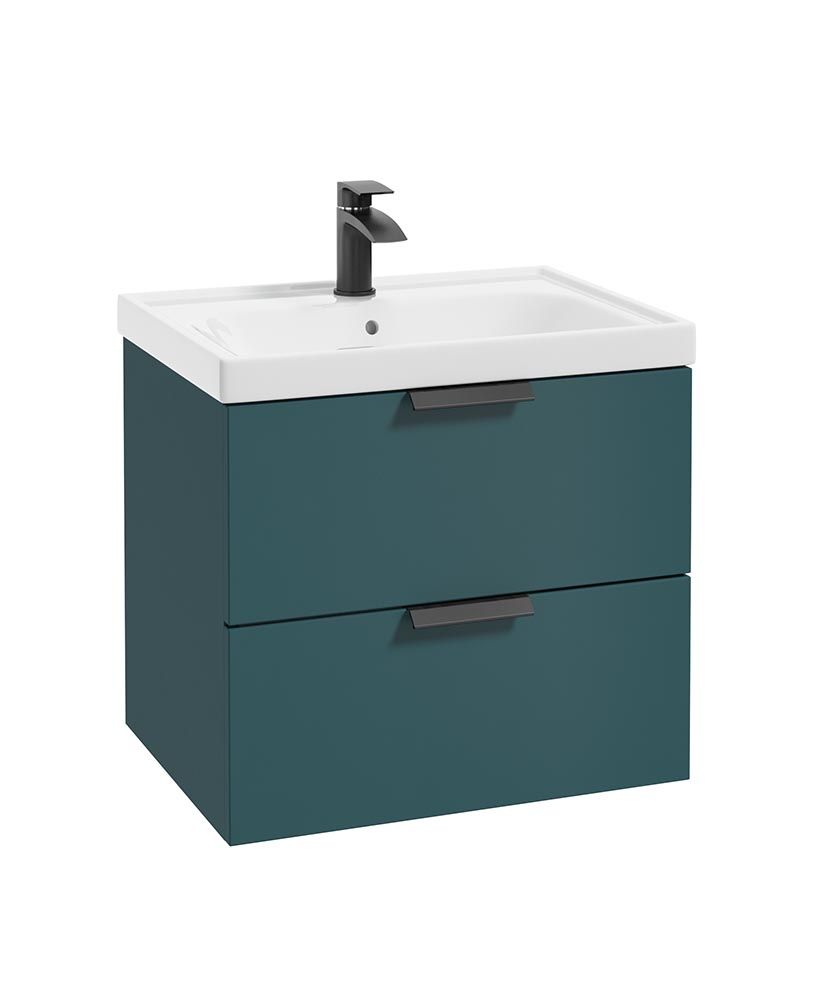 Stockholm Wall Hung 60Cm Two Drawer Unit Matt Ocean Blue-Matt Black Handles