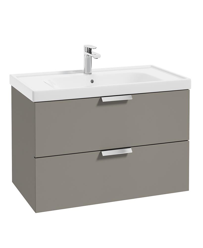 Stockholm Wall Hung 80Cm Two Drawer Unit Matt Khaki-Brushed Chrome Handles