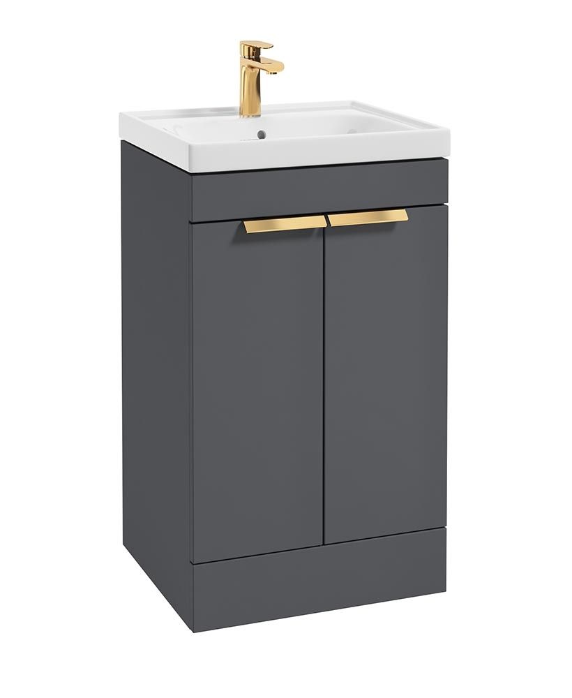 Stockholm Floorstanding 50Cm Two Door Unit Matt Midnight Grey-Brushed Gold Handles