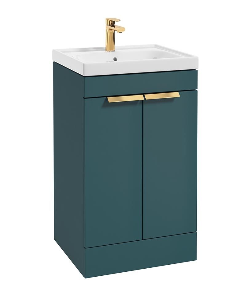 Stockholm Floorstanding 50Cm Two Door Unit Matt Ocean Blue-Brushed Gold Handles