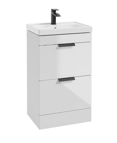 Stockholm Floorstanding 50Cm Two Drawer Unit Gloss White-Matt Black Handles