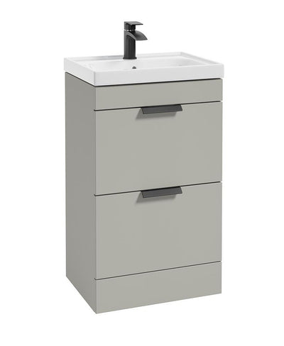 Stockholm Floorstanding 50Cm Two Drawer Unit Matt Arctic Grey-Matt Black Handles