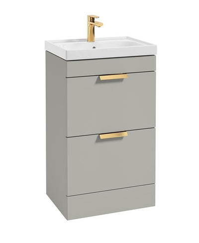 Stockholm Floorstanding 50Cm Two Drawer Unit Matt Arctic Grey-Brushed Gold Handles