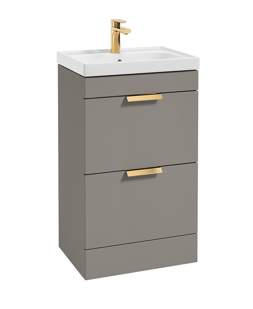 Stockholm Floorstanding 50Cm Two Drawer Unit Matt Khaki-Brushed Gold Handles
