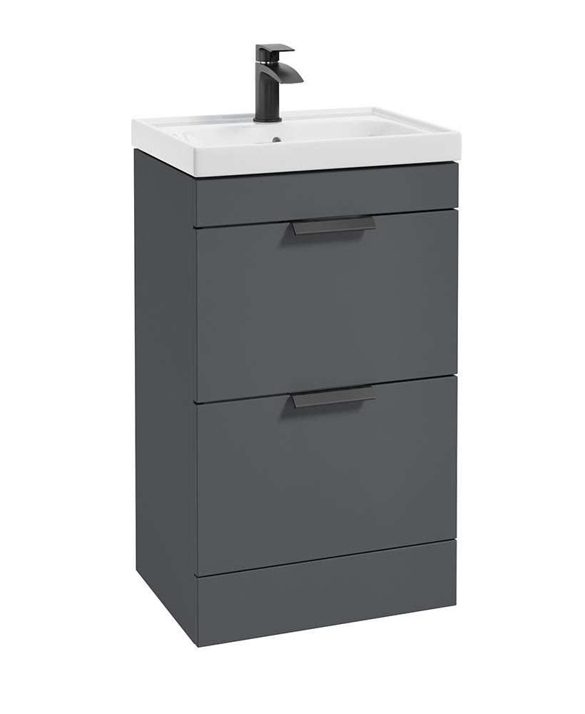 Stockholm Floorstanding 50Cm Two Drawer Unit Matt Midnight Grey-Matt Black Handles