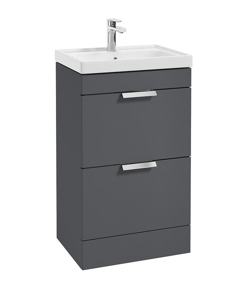 Stockholm Floorstanding 50Cm Two Drawer Unit Matt Midnight Grey-Brushed Chrome Handles