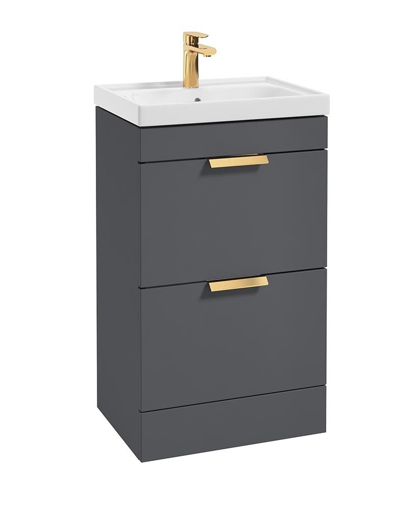 Stockholm Floorstanding 50Cm Two Drawer Unit Matt Midnight Grey-Brushed Gold Handles