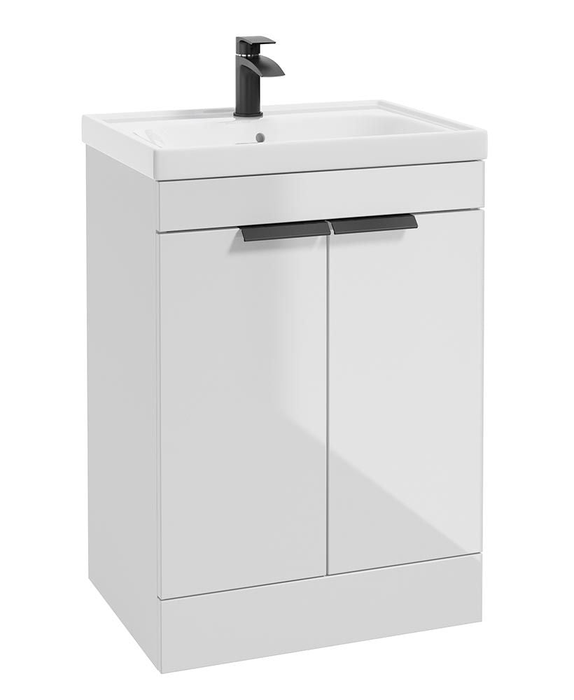 Stockholm Floorstanding 60Cm Two Door Unit Gloss White-Matt Black Handles