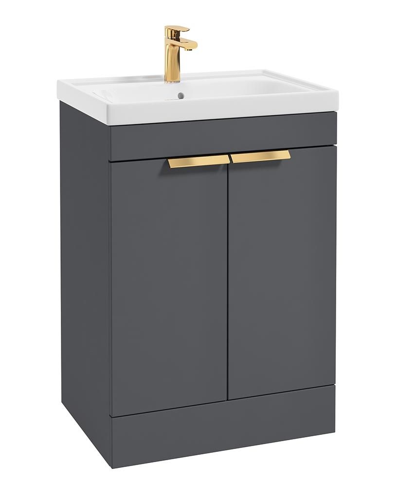 Stockholm Floorstanding 60Cm Two Door Unit Matt Midnight Grey-Brushed Gold Handles