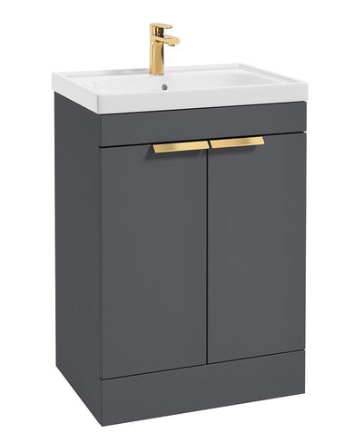 Stockholm Floorstanding 60Cm Two Door Unit Matt Midnight Grey-Brushed Gold Handles