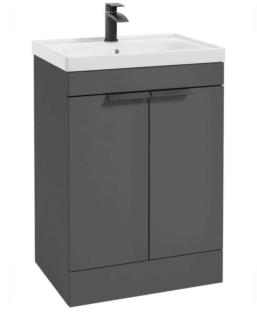 Stockholm Floorstanding 60Cm Two Door Unit Matt Midnight Grey-Matt Black Handles