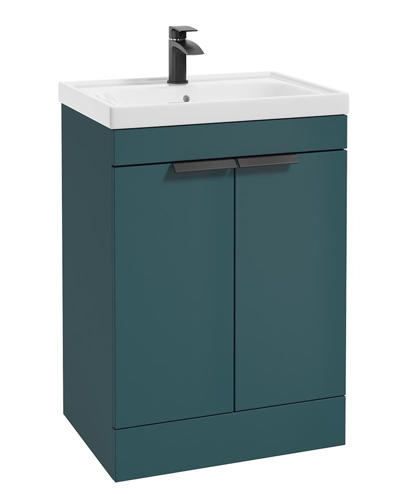 Stockholm Floorstanding 60Cm Two Door Unit Matt Ocean Blue-Matt Black Handles