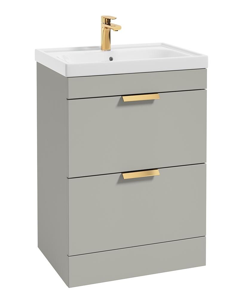 Stockholm Floorstanding 60Cm Two Drawer Unit Matt Arctic Grey-Brushed Gold Handles