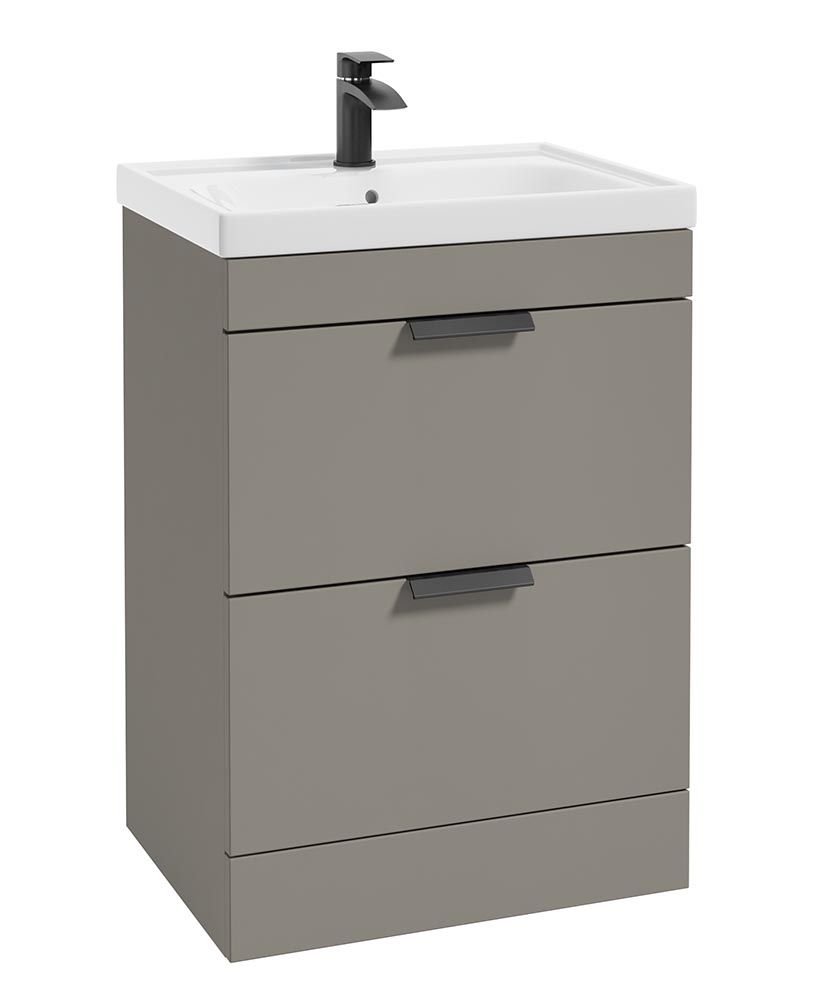 Stockholm Floorstanding 60Cm Two Drawer Unit Matt Khaki-Matt Black Handles