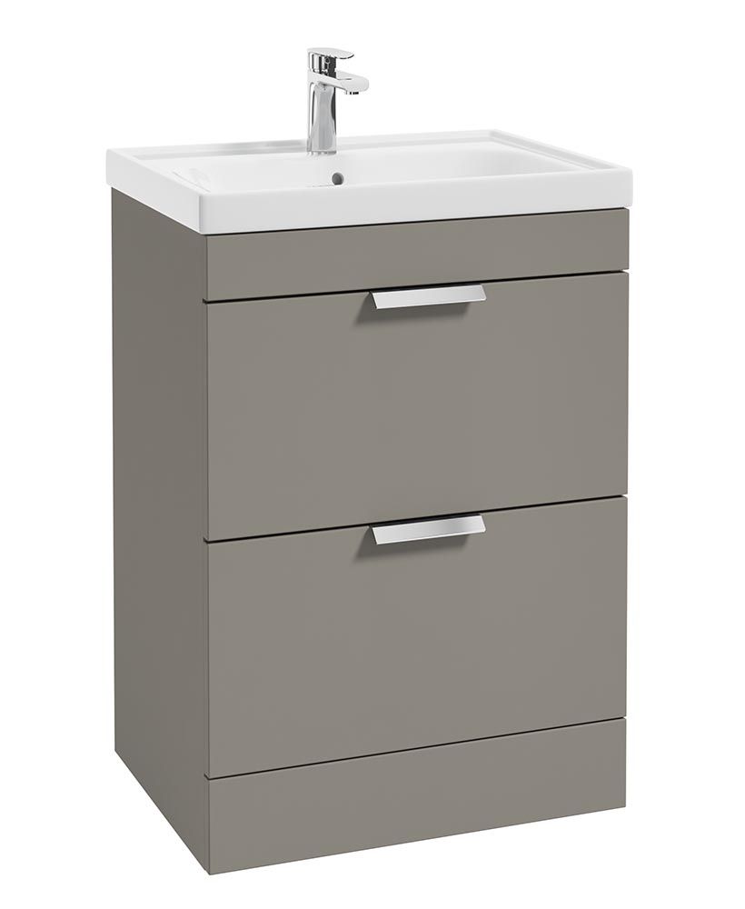 Stockholm Floorstanding 60Cm Two Drawer Unit Matt Khaki-Brushed Chrome Handles