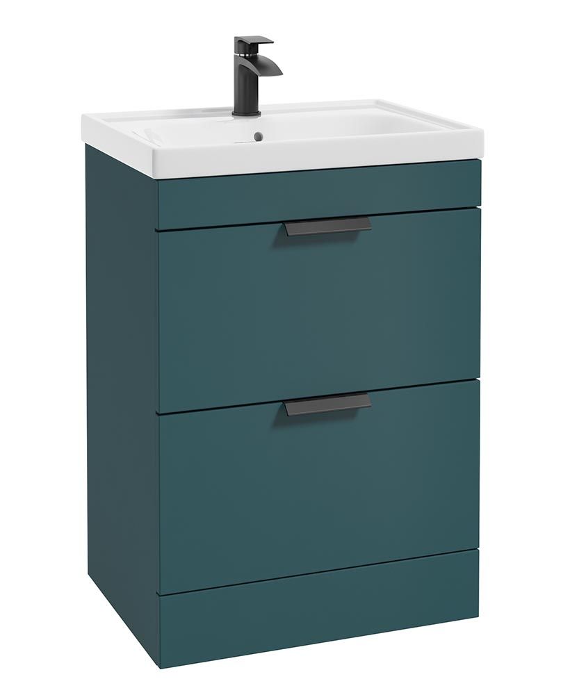Stockholm Floorstanding 60Cm Two Drawer Unit Matt Ocean Blue-Matt Black Handles