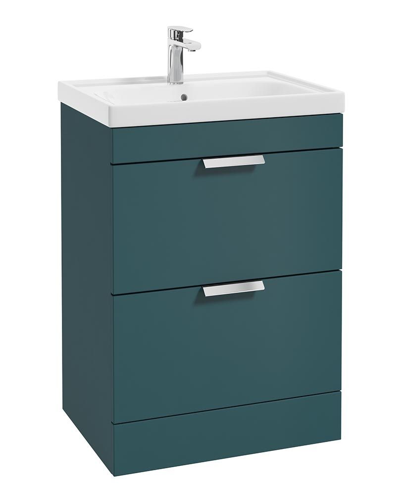 Stockholm Floorstanding 60Cm Two Drawer Unit Matt Ocean Blue-Brushed Chrome Handles