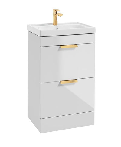 Stockholm Floorstanding 50Cm Two Drawer Unit Gloss White-Brushed Gold Handles