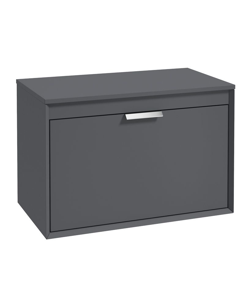 Fjord Wall Hung 80Cm Two Drawer Countertop Unit Matt Midnight Grey-Brushed Chrome Handle