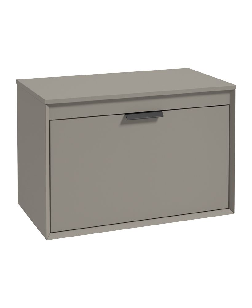 Fjord Wall Hung 80Cm Two Drawer Countertop Unit Matt Khaki-Matt Black Handle