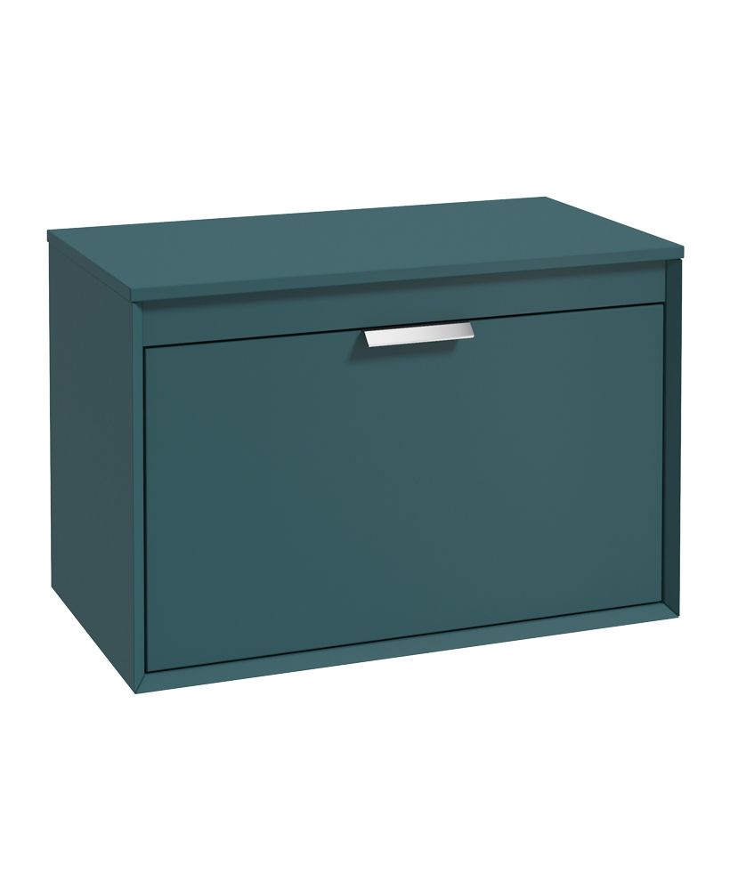 Fjord Wall Hung 80Cm Two Drawer Countertop Unit Matt Ocean Blue-Brushed Chrome Handle