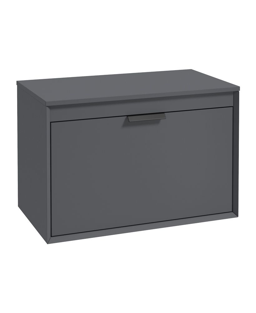 Fjord Wall Hung 80Cm Two Drawer Countertop Unit Matt Midnight Grey-Matt Black Handle