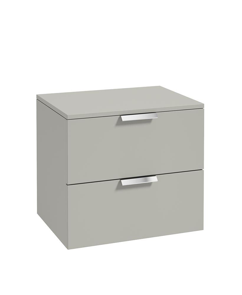 Stockholm Wall Hung 60Cm Two Drawer Countertop Unit Matt Arctic Grey-Brushed Chrome Handles