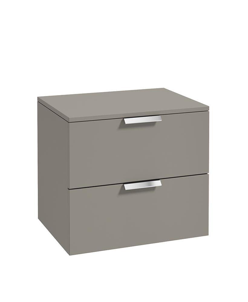 Stockholm Wall Hung 60Cm Two Drawer Countertop Unit Matt Khaki-Brushed Chrome Handles