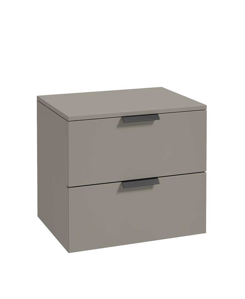 Stockholm Wall Hung 60Cm Two Drawer Countertop Unit Matt Khaki-Matt Black Handles