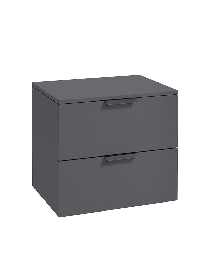 Stockholm Wall Hung 60Cm Two Drawer Countertop Unit Matt Midnight Grey-Matt Black Handles
