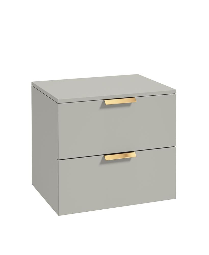 Stockholm Wall Hung 60Cm Two Drawer Countertop Unit Matt Arctic Grey-Brushed Gold Handles