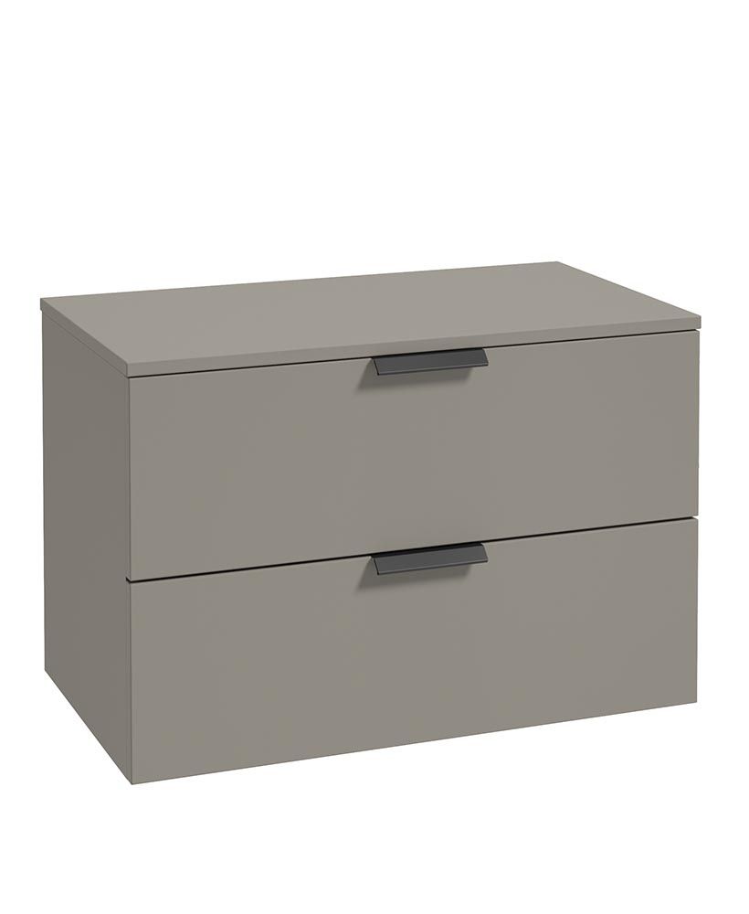 Stockholm Wall Hung 80Cm Two Drawer Countertop Unit Matt Khaki-Matt Black Handles