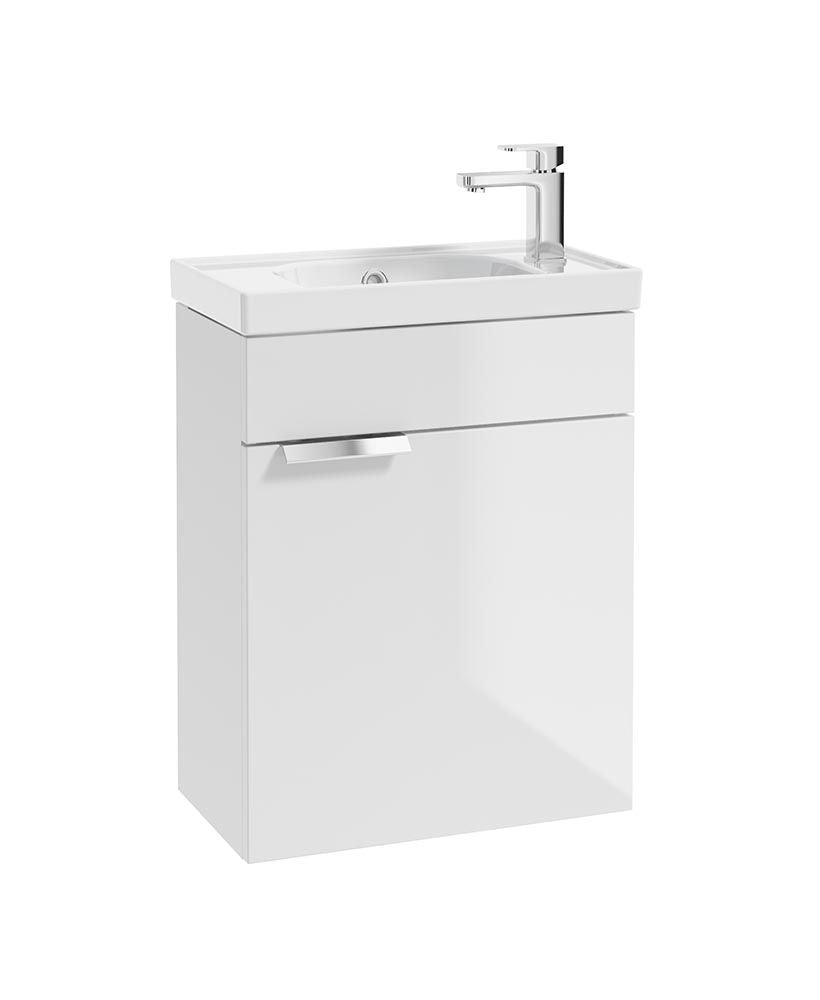 Stockholm Wall Hung 50Cm Single Door Cloakroom Unit Matt Gloss White-Brushed Chrome Handle