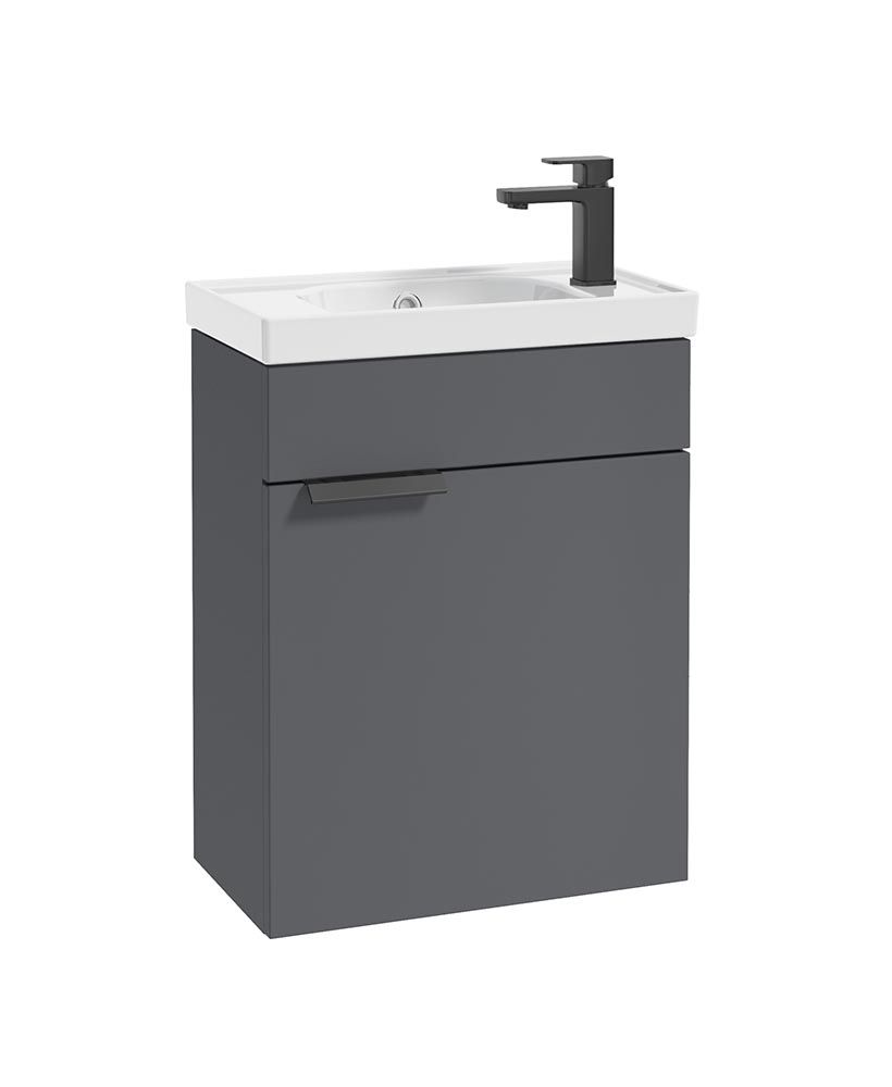 Stockholm Wall Hung 50Cm Single Door Cloakroom Unit Matt Midnight Grey-Matt Black Handle