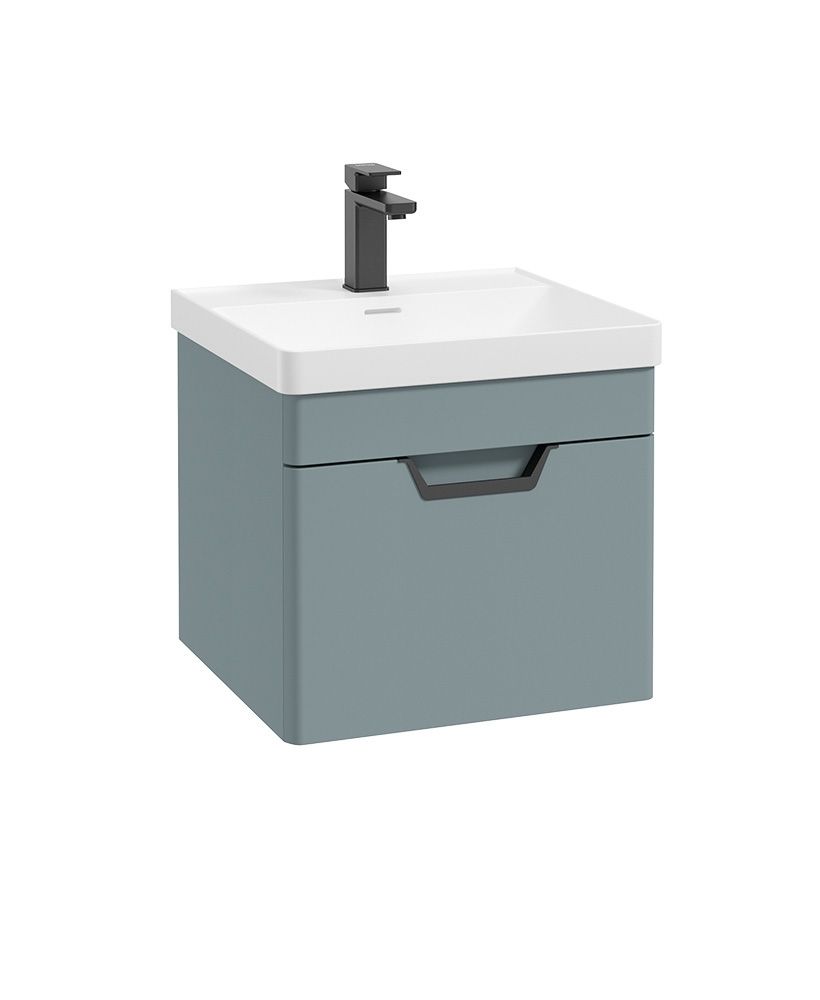 Freya Wall Hung 50Cm Single Drawer Unit Matt Coral Green-Black Handle