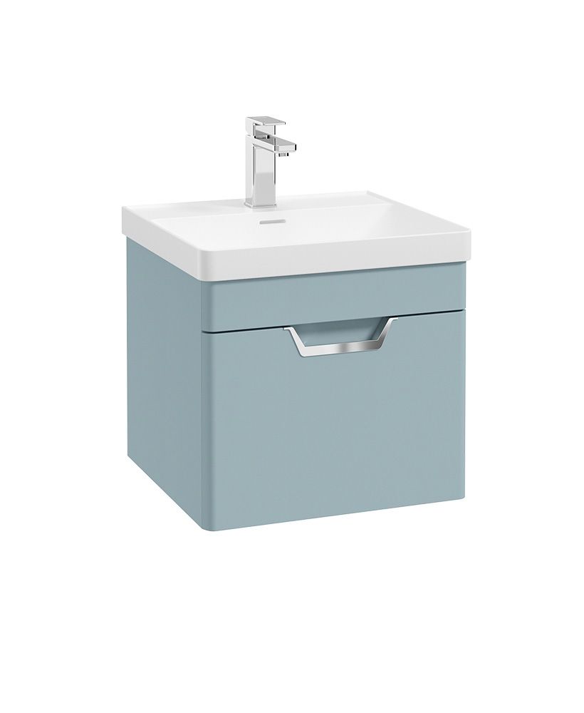 Freya Wall Hung 50Cm Single Drawer Unit Matt Morning Sky Blue-Chrome Handle
