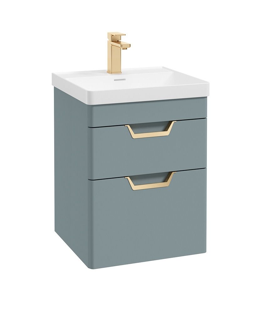 Freya Wall Hung 50Cm Two Drawer Unit Matt Coral Green-Gold Handles