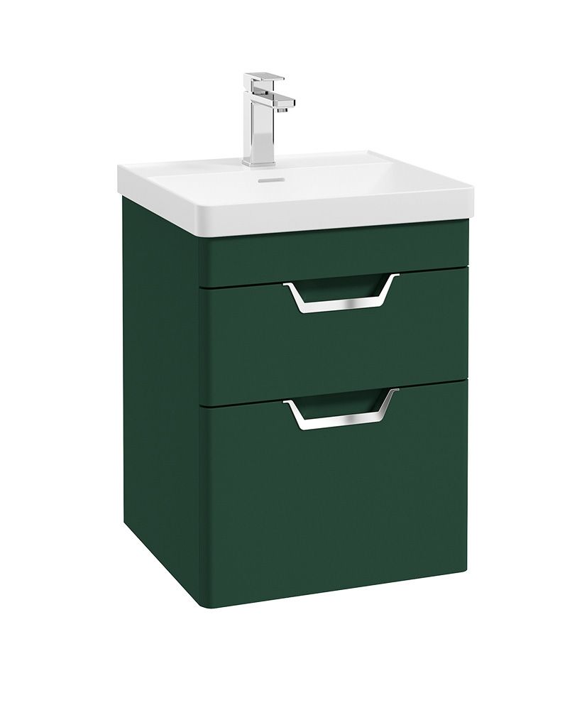 Freya Wall Hung 50Cm Two Drawer Unit Matt Wreath Green-Chrome Handles
